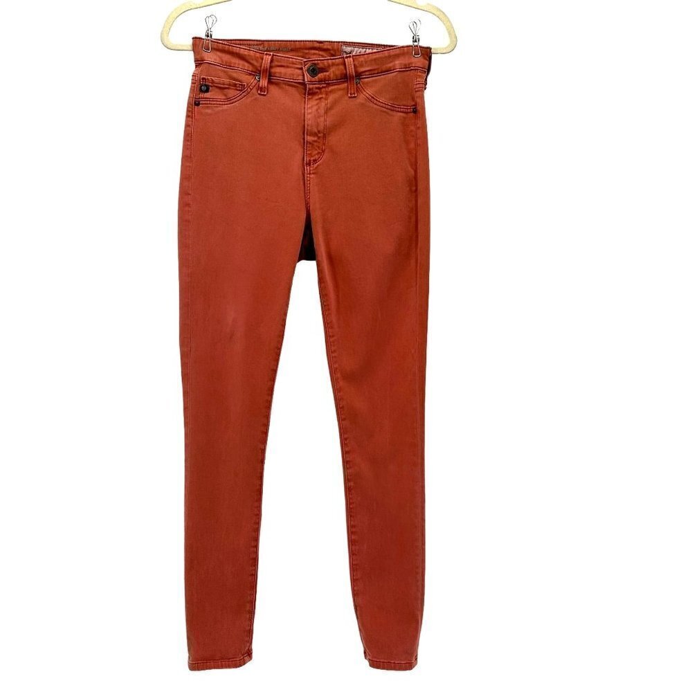 AG X Anthropologie The High Rise Abbey Ankle Super Skinny Coral Jeans 25